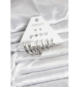 Pirinç Gümüş Renk Halka Modelli 6 Çift Kadın Küpe 5886 - HPSBYI6993-7826