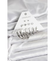 Pirinç Gümüş Renk Halka Modelli 6 Çift Kadın Küpe 5886 - HPSBYI6993-7826