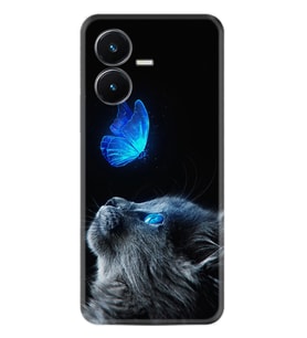 Vivo Y22S Kılıf Resimli Desenli Silikon Platinium Series Butterfly Cat 1891