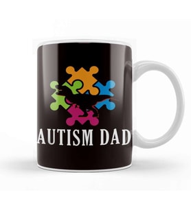 Autism Dad Father Daddy T-Rex Dino Autistic Ribbon Puzzle Kupa Bardak Porselen
