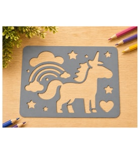 Alvera Unicorn ve Gökkuşağı Çizim Şablonu – 3D Baskı Desen Kalıbı - Gri