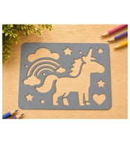Alvera Unicorn ve Gökkuşağı Çizim Şablonu – 3D Baskı Desen Kalıbı - Gri