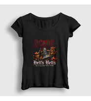Presmono Kadın Siyah Hells Bells Demons AC/DC T-Shirt 6259tt