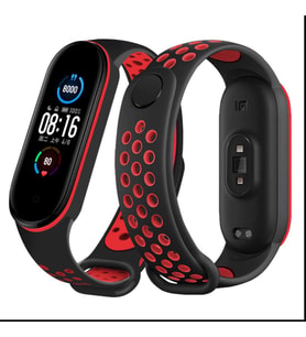 Xiaomi Mi Band 5 / 6 Kordon Delikli Spor Kordon (Siyah-Kırmızı)