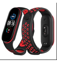 Xiaomi Mi Band 5 / 6 Kordon Delikli Spor Kordon (Siyah-Kırmızı)