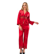 #PijamaTakımı Lüks Dantelli Şık Tasarım Rahat Bayan Giyim Kırmızı Saten Pijama Takımı