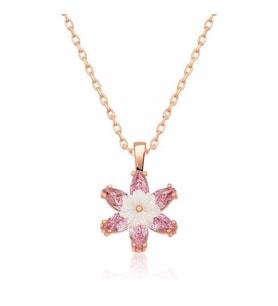 Gümüş Rose Pembe Lotus Çiçeği Kolye