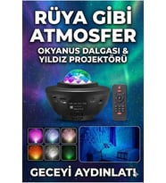 Galaksi Yıldız Projektörü ve Bluetooth Hoparlör 10 Renk Modlu Okyanus Dalgalı Gece & Disko Lambası