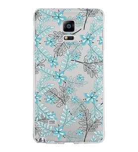 Samsung Galaxy Note 4 Kapak Floral Su Yeşili Tasarımlı Şeffaf Silikon Kılıf