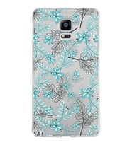 Samsung Galaxy Note 4 Kapak Floral Su Yeşili Tasarımlı Şeffaf Silikon Kılıf