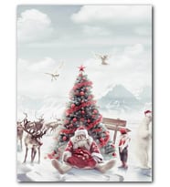 Cakatablo MDF (Ahşap) Tablo Yılbaşı Ağacının Önündeki Yorgun Noel Baba