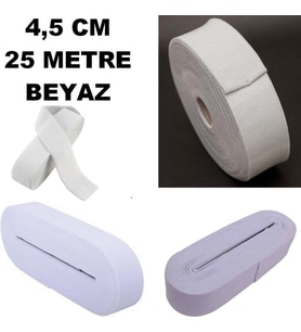 Lastik Sert Yumuşak Çamaşır Don Etek Bel Paça Bebe Lastiği Yassı Yumuşak 4,5 Cm Beyaz 25 Mt