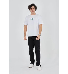 Erkek Baskılı T-Shirt Kısa Kol Bisiklet Yaka Regular Fit Rahat Kalıp Günlük Tişört - Beyaz