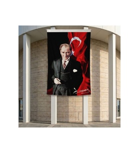 Atatürk ve Atatürk İmzalı Türk Bayrağı Poster Bayrak Premium Raşel Kumaş ATA51 2x3m