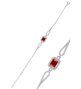 Söğütlü Silver Gümüş rodyumlu pırlanta modeli kırmızı  ve zirkon taşlı baget  bileklik