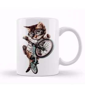 Cat  Kedi Bisiklet Şov Kupa Bardak Porselen