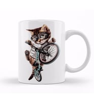 Cat  Kedi Bisiklet Şov Kupa Bardak Porselen