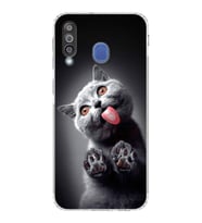 PrintiFy Samsung Galaxy M30 ile Uyumlu Kedi 2 Kamera Korumalı Şeffaf Kılıf