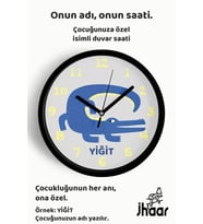 İsme Özel Sevimli Timsah Çocuk Odası Duvar Saati Orta Boy 30 cm Siyah Camlı Sessiz