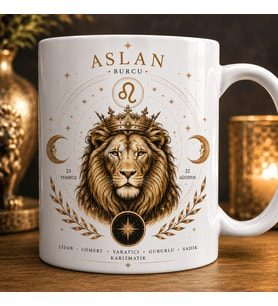 Aslan Burcu Temalı Kupa Bardak – Astroloji ve Burç Tasarımlı Seramik Kupa