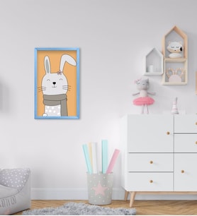 BK Home Sevimli Tavşan Tasarımlı Dekoratif Mavi Ahşap Çerçeveli Çocuk Odası Tablo-2