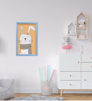 BK Home Sevimli Tavşan Tasarımlı Dekoratif Mavi Ahşap Çerçeveli Çocuk Odası Tablo-2
