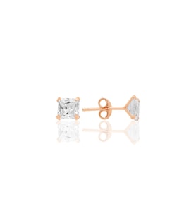 Gümüş zirkon taşlı,rose,kare (Prenses) kesim 5 mm tektaş küpe SGTL12743ROSE