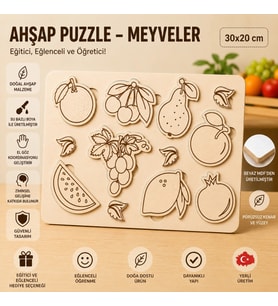 Ahşap Puzzle - Meyveler: Eğitici ve Öğretici Okul Öncesi Zeka Oyunu (30x20 cm)