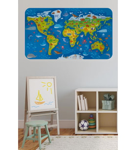 Eğitici Dünya Haritası Dünya Atlası Çocuk Ve Bebek Odası Duvar Sticker-60x105-3774