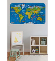 Eğitici Dünya Haritası Dünya Atlası Çocuk Ve Bebek Odası Duvar Sticker-60x105-3774