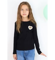 Breeze Kız Çocuk Uzun Kollu Tişört Kalp Armalı Fiyonklu 5-10 Yaş, Siyah