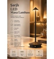 Şarjlı USB'li LED'li Siyah Gece Lambası – 3 Farklı Işık Modlu Dokunmatik Dimmerli Dekoratif Metal Masa Lambası