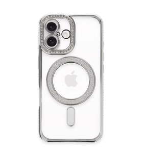 İphone 16 Plus Kılıf Joke Simli Magneticsafe Kılıf - Gümüş