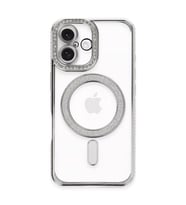 İphone 16 Plus Kılıf Joke Simli Magneticsafe Kılıf - Gümüş