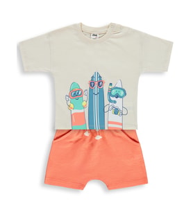 Civil Baby Sörf Tahtası Baskılı 6-18 Ay Takım - Bej