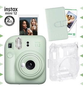 Instax mini 12 Yeşil Fotoğraf Makinesi-10'lu Film-Laporta Albüm ve Şeffaf Kılıf Seti