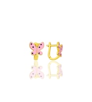 Gümüş altın yaldızlı pembe mineli kelebek çocuk küpesi SGTL12368GOLD