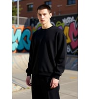 Erkek Bisiklet Yaka Standart Kol Oversize Waffle Dokuma Sweatshirt Fonksiyonel Dayanıklı Şık