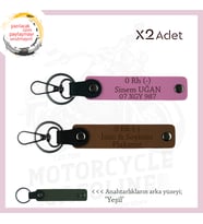 Motosiklet Aşıkları İçin İsim Plaka ve 0 (-) Kan Grubu Yazılı Kişisel x2 Anahtarlık, Kahve-Pembe-Ysl