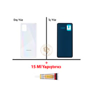 Samsung Galaxy A31 Beyaz Renk Uyumlu Arka Kapak + B7000 Yapıştırıcı Arka Cam Batarya Kapağı Pil Kapağı Lazer Kesim Back Cover Galaxy A31 Uyumlu