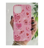 Iphone 13/14 Uyumlu Pembe Mistik Kalp & Ay Desenli İçi Kadife Sert Silikon Telefon Kılıfı