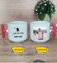 Kişiye Özel Jandarma Kupa Bardak Fotoğraflı T Kırmızı Kulplu Askeri Personele Hediye, Jandarmaya Hediye