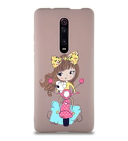 Xiaomi Mi 9T Soft Premier Kapak Vespagirl Tasarımlı Silikon Kılıf - Pudra (Şeffaf)