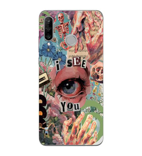 Huawei P30 Lite Uyumlu Aesthetic Kolaj Desenli Şeffaf Telefon Kılıfı