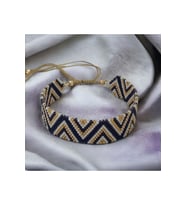 Lacivert, Gold, Krem, Üçgen Model bileklik, Handmade