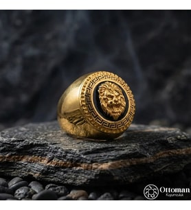 Gold Kaplama Aslan Gümüş Erkek Yüzük