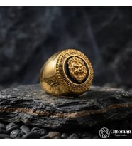 Gold Kaplama Aslan Gümüş Erkek Yüzük