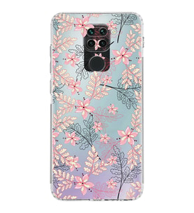 Xiaomi Redmi Note 9  Kamera Korumalı Kapak Floral Kırmızı Tasarımlı Şeffaf  Kılıf