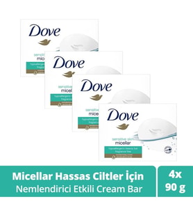 Dove Beauty Cream Bar Micellar Hassas Ciltler İçin Nemlendirici Etkili 90 g x4
