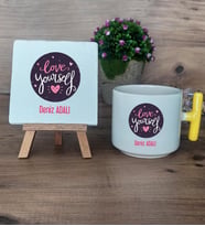 Love Your Self Hediye Seti Kupa Bardak T Kulplu ve Dekoratif Taş Arkadaşa Hediye, Anneye Hediye (Model 5)
